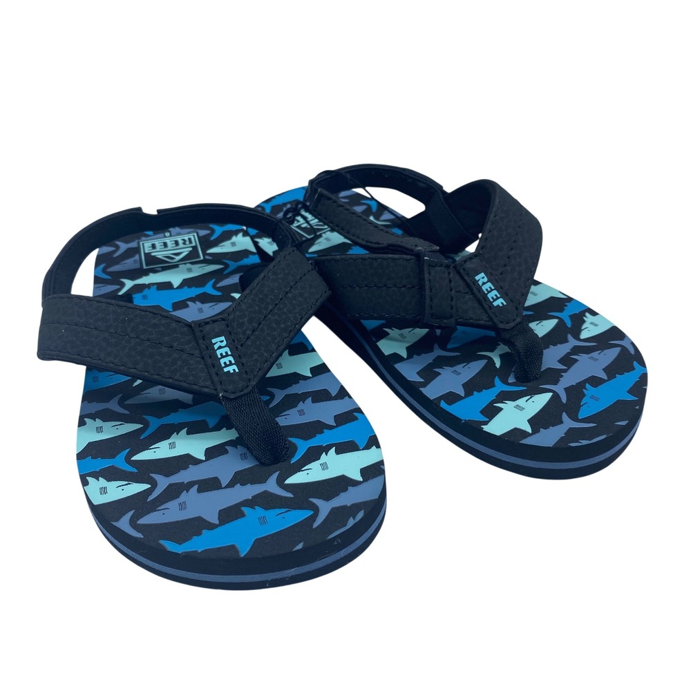 Reef Ahi Toddler Boys Shark Print Flip Flop Sandals Blue Black Size‎ 8 NEW
